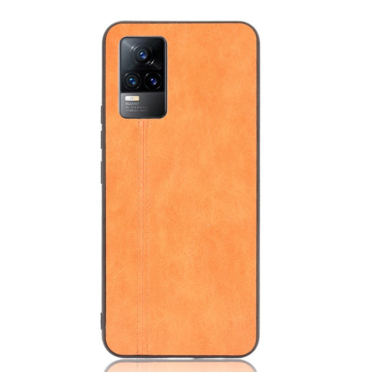 Stitching Line Design Leather Coated PC + TPU Phone Back Case Shell for vivo V21e 4G / Y73 2021 - Brown