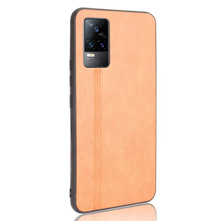 Stitching Line Design Leather Coated PC + TPU Phone Back Case Shell for vivo V21e 4G / Y73 2021 - Brown