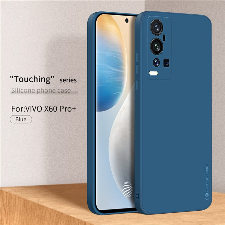 PINWUYOU Simple Style Soft Silicone Gel Rubber Shockproof Cover Case for vivo X60 Pro+ 5G - Blue