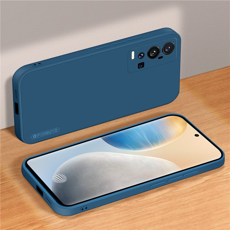 PINWUYOU Simple Style Soft Silicone Gel Rubber Shockproof Cover Case for vivo X60 Pro+ 5G - Blue