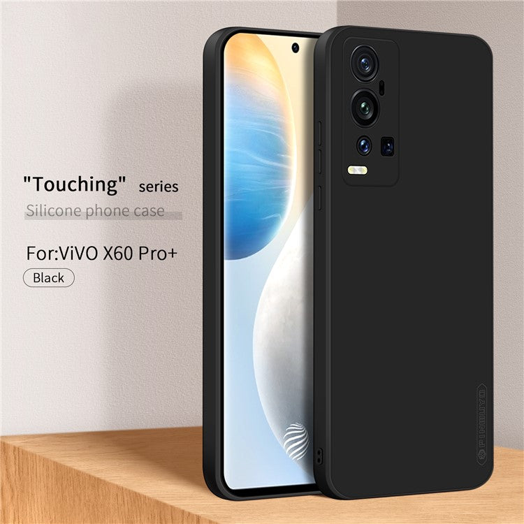 PINWUYOU Simple Style Soft Silicone Gel Rubber Shockproof Cover Case for vivo X60 Pro+ 5G - Black