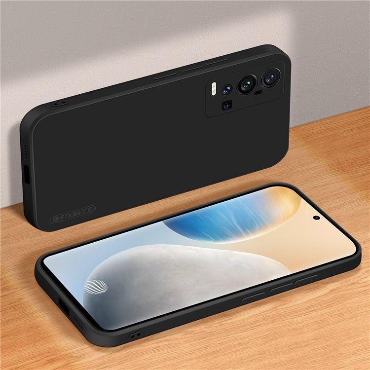 PINWUYOU Simple Style Soft Silicone Gel Rubber Shockproof Cover Case for vivo X60 Pro+ 5G - Black