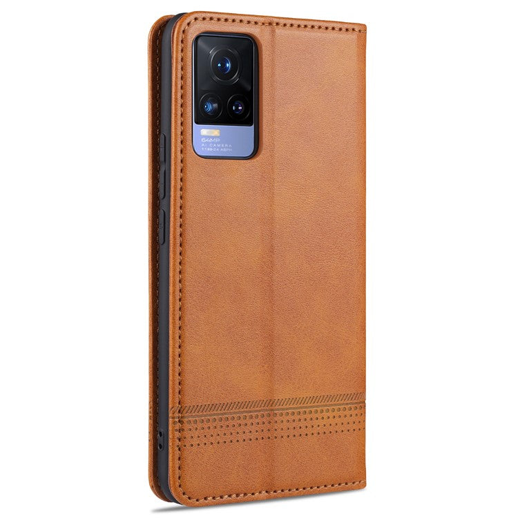 AZNS Auto-absorbed Magnetic Leather Wallet Case Phone Stand Shell for vivo V21e 4G/Y73 (2021) - Brown