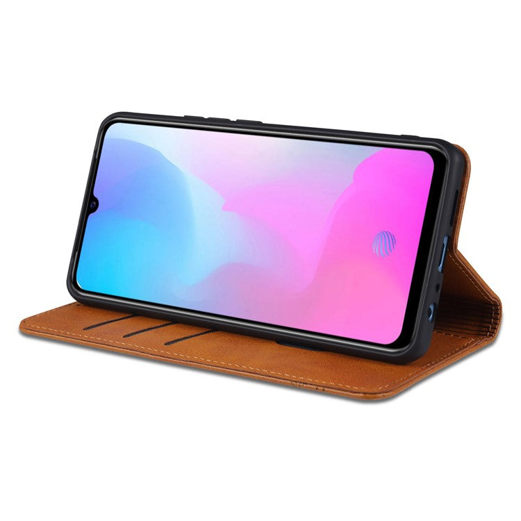 AZNS Auto-absorbed Magnetic Leather Wallet Case Phone Stand Shell for vivo V21e 4G/Y73 (2021) - Brown