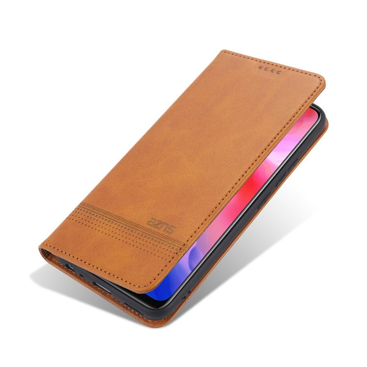 AZNS Auto-absorbed Magnetic Leather Wallet Case Phone Stand Shell for vivo V21e 4G/Y73 (2021) - Brown