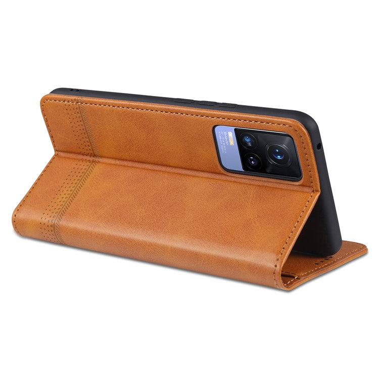 AZNS Auto-absorbed Magnetic Leather Wallet Case Phone Stand Shell for vivo V21e 4G/Y73 (2021) - Brown