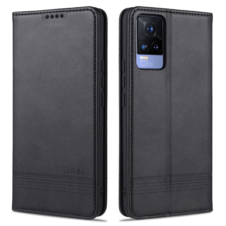 AZNS Auto-absorbed Magnetic Leather Wallet Case Phone Stand Shell for vivo V21e 4G/Y73 (2021) - Black