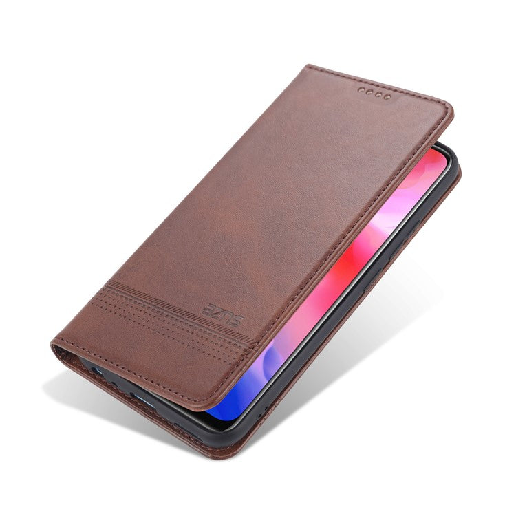 AZNS Auto-absorbed Magnetic Leather Wallet Case Phone Stand Shell for vivo V21e 4G/Y73 (2021) - Coffee