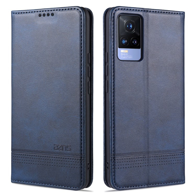 AZNS Auto-absorbed Magnetic Leather Wallet Case Phone Stand Shell for vivo V21e 4G/Y73 (2021) - Blue