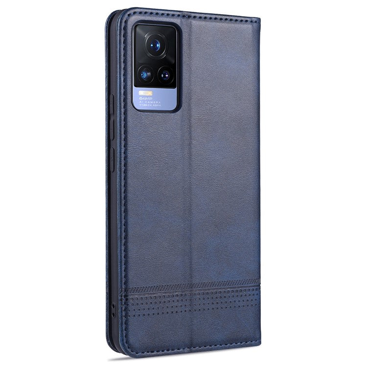 AZNS Auto-absorbed Magnetic Leather Wallet Case Phone Stand Shell for vivo V21e 4G/Y73 (2021) - Blue