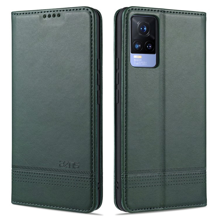 AZNS Auto-absorbed Magnetic Leather Wallet Case Phone Stand Shell for vivo V21e 4G/Y73 (2021) - Green