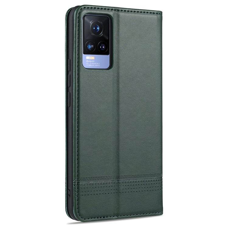 AZNS Auto-absorbed Magnetic Leather Wallet Case Phone Stand Shell for vivo V21e 4G/Y73 (2021) - Green