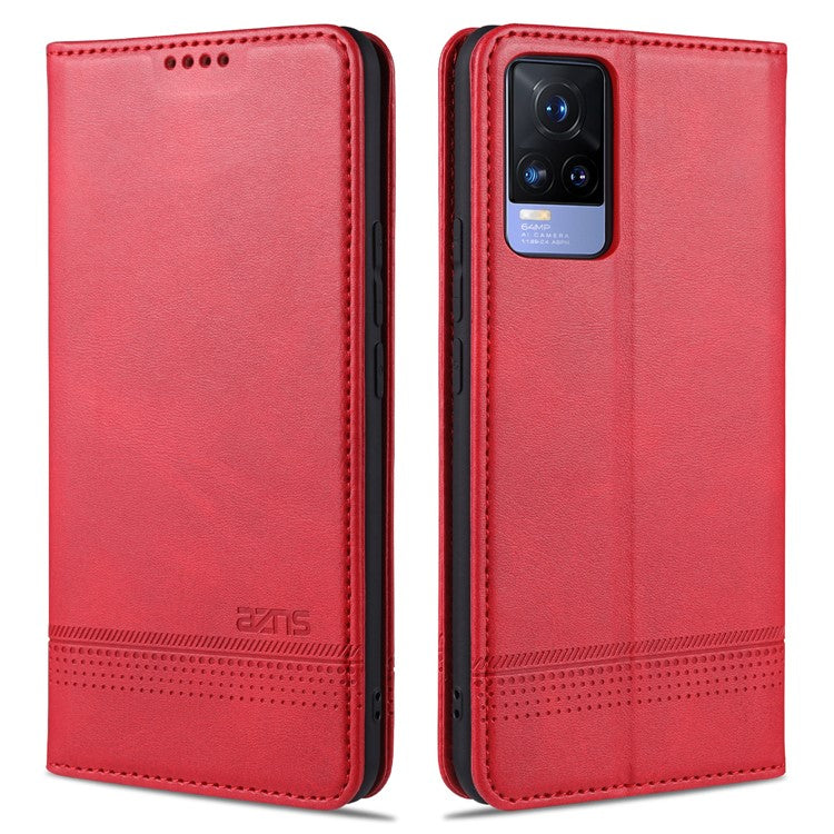 AZNS Auto-absorbed Magnetic Leather Wallet Case Phone Stand Shell for vivo V21e 4G/Y73 (2021) - Red