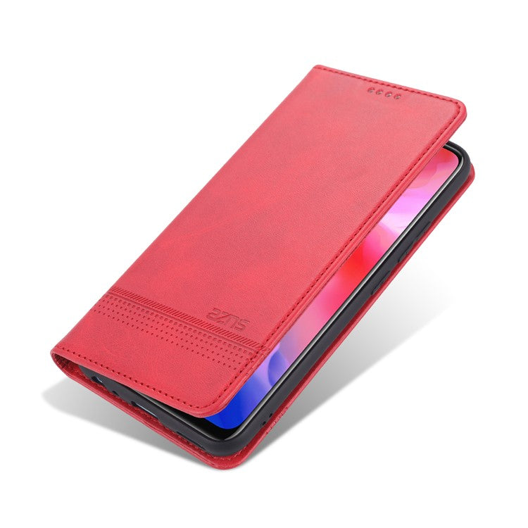 AZNS Auto-absorbed Magnetic Leather Wallet Case Phone Stand Shell for vivo V21e 4G/Y73 (2021) - Red