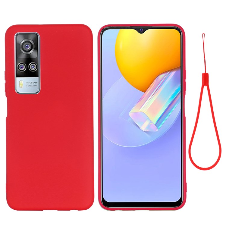 Plain Liquid Silicone Protective Cover Shell with Strap for vivo Y51 (2020, September)/Y51a/Y51s/Y31 (2021) - Red