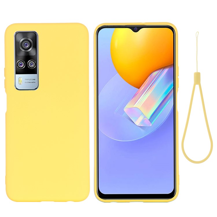 Plain Liquid Silicone Protective Cover Shell with Strap for vivo Y51 (2020, September)/Y51a/Y51s/Y31 (2021) - Yellow