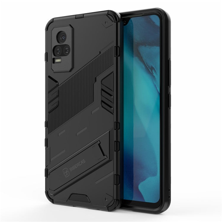 Kickstand Dust-Proof Rugged Dual Layer Hybrid Hard PC Soft TPU Shockproof Protective Case for vivo V21e 4G / Y73 (2021) - Black