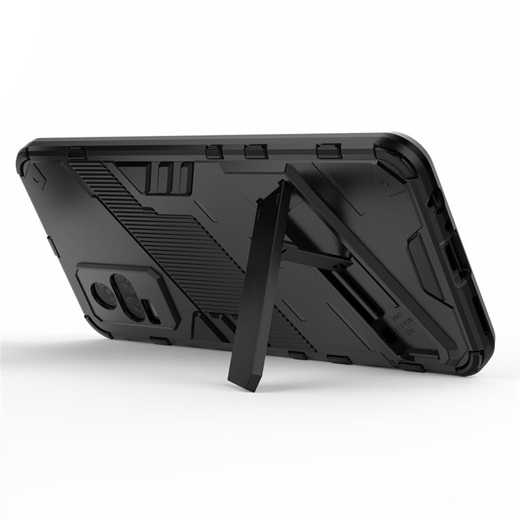 Kickstand Dust-Proof Rugged Dual Layer Hybrid Hard PC Soft TPU Shockproof Protective Case for vivo V21e 4G / Y73 (2021) - Black