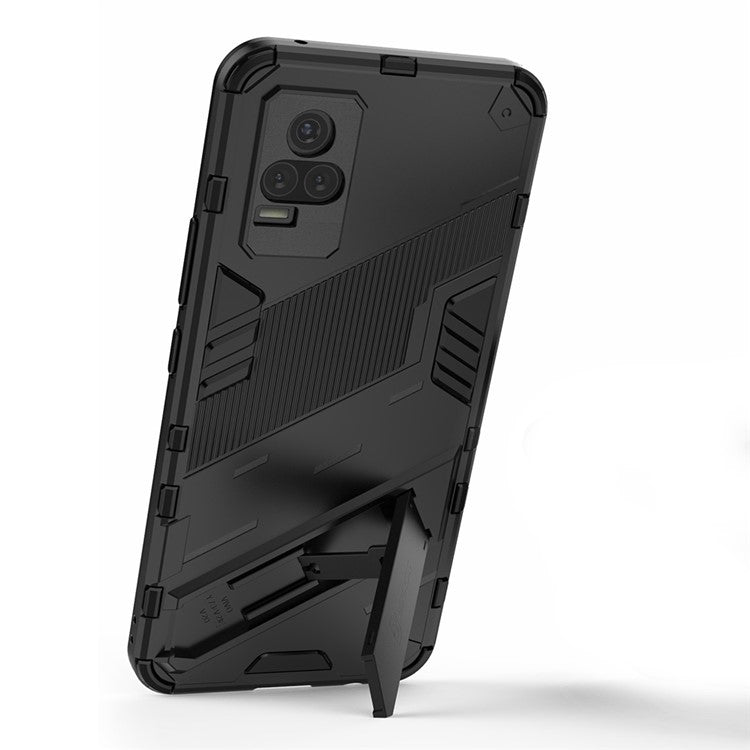 Kickstand Dust-Proof Rugged Dual Layer Hybrid Hard PC Soft TPU Shockproof Protective Case for vivo V21e 4G / Y73 (2021) - Black