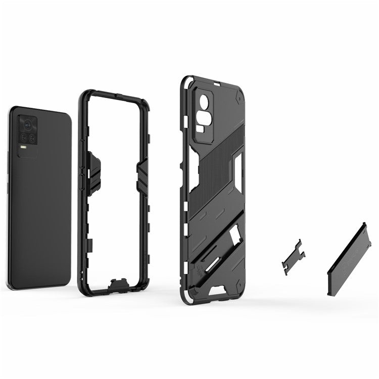 Kickstand Dust-Proof Rugged Dual Layer Hybrid Hard PC Soft TPU Shockproof Protective Case for vivo V21e 4G / Y73 (2021) - Black