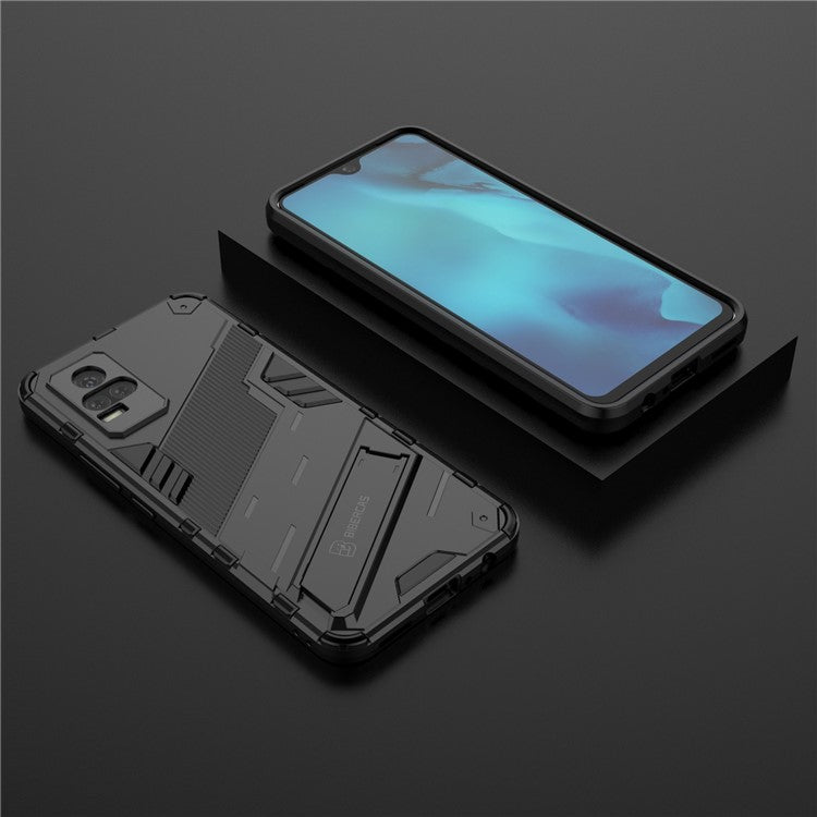 Kickstand Dust-Proof Rugged Dual Layer Hybrid Hard PC Soft TPU Shockproof Protective Case for vivo V21e 4G / Y73 (2021) - Black