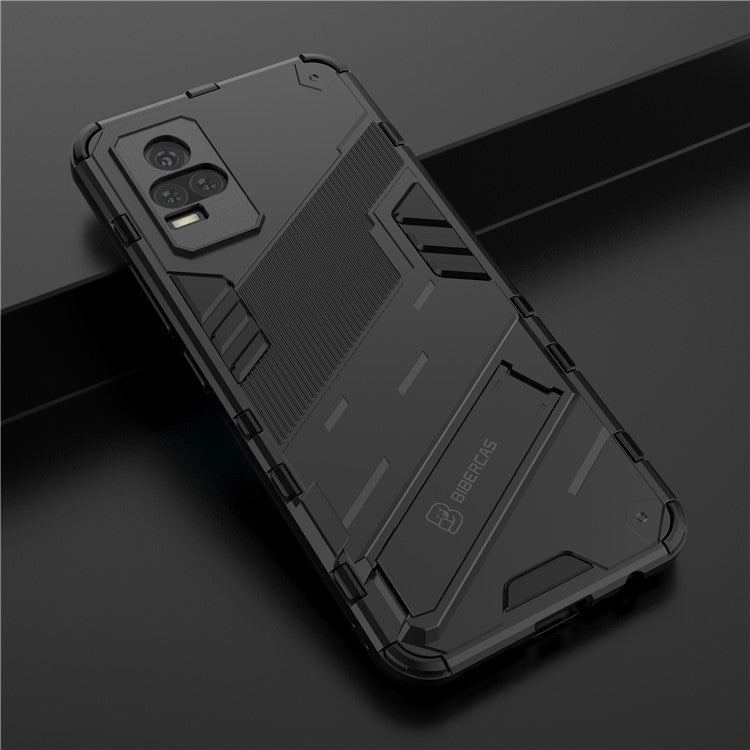 Kickstand Dust-Proof Rugged Dual Layer Hybrid Hard PC Soft TPU Shockproof Protective Case for vivo V21e 4G / Y73 (2021) - Black