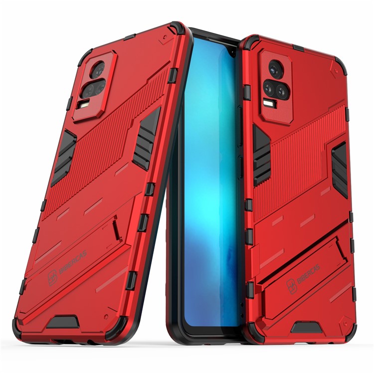 Kickstand Dust-Proof Rugged Dual Layer Hybrid Hard PC Soft TPU Shockproof Protective Case for vivo V21e 4G / Y73 (2021) - Red