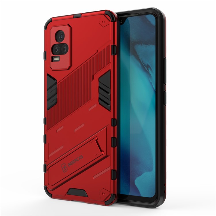 Kickstand Dust-Proof Rugged Dual Layer Hybrid Hard PC Soft TPU Shockproof Protective Case for vivo V21e 4G / Y73 (2021) - Red