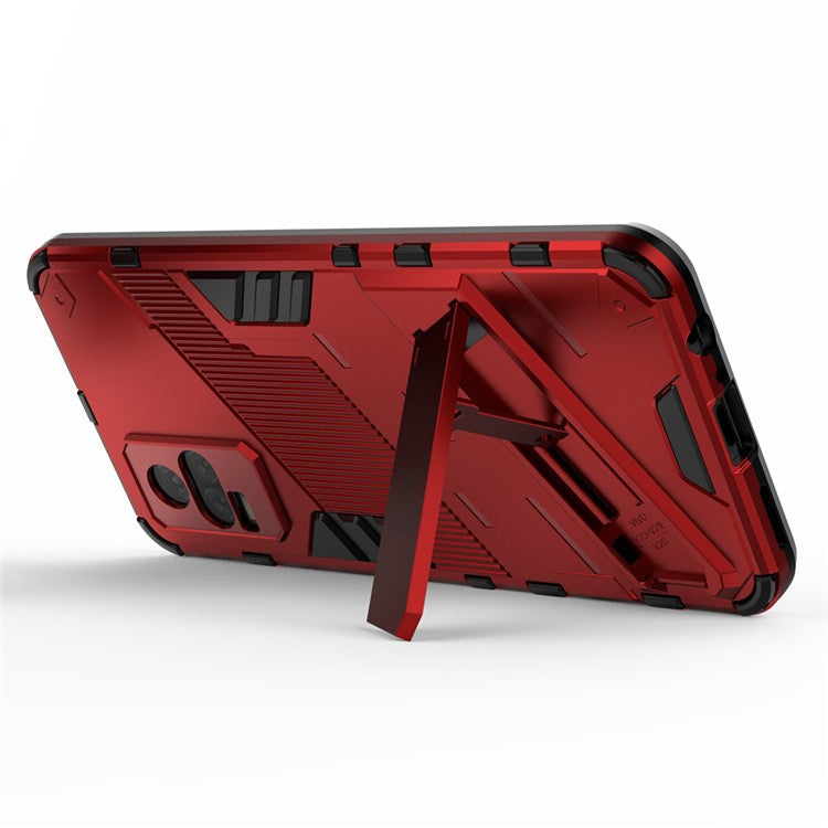 Kickstand Dust-Proof Rugged Dual Layer Hybrid Hard PC Soft TPU Shockproof Protective Case for vivo V21e 4G / Y73 (2021) - Red