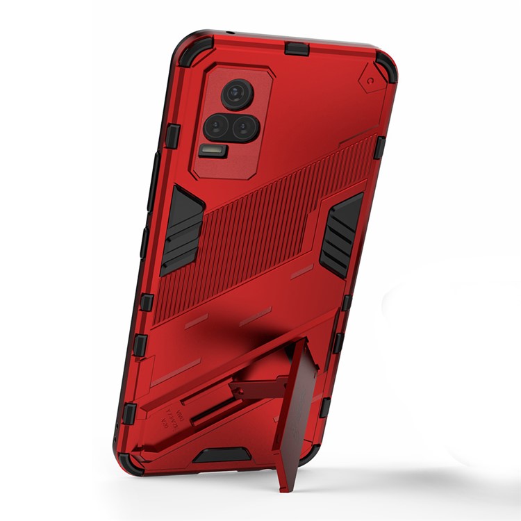 Kickstand Dust-Proof Rugged Dual Layer Hybrid Hard PC Soft TPU Shockproof Protective Case for vivo V21e 4G / Y73 (2021) - Red