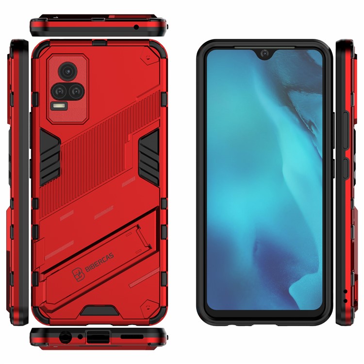 Kickstand Dust-Proof Rugged Dual Layer Hybrid Hard PC Soft TPU Shockproof Protective Case for vivo V21e 4G / Y73 (2021) - Red