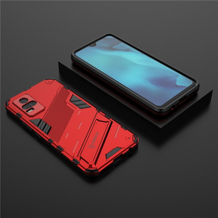 Kickstand Dust-Proof Rugged Dual Layer Hybrid Hard PC Soft TPU Shockproof Protective Case for vivo V21e 4G / Y73 (2021) - Red