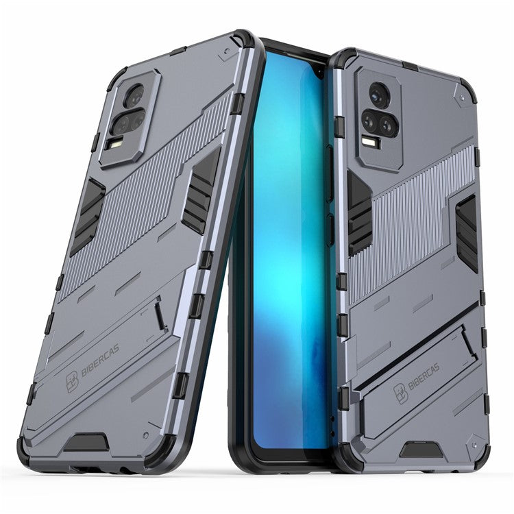 Kickstand Dust-Proof Rugged Dual Layer Hybrid Hard PC Soft TPU Shockproof Protective Case for vivo V21e 4G / Y73 (2021) - Dark Blue