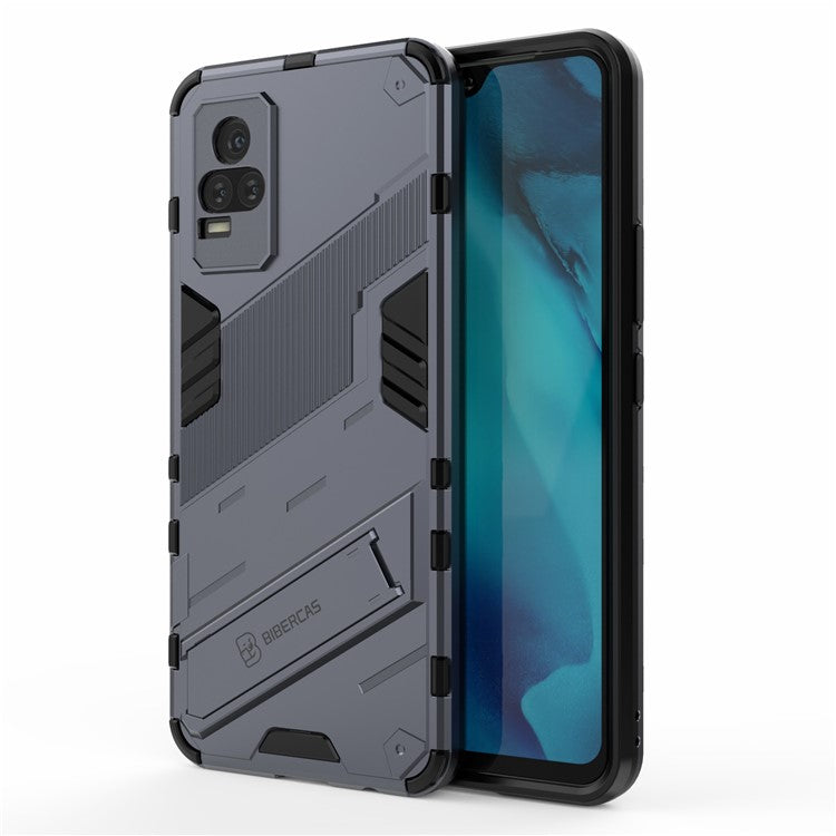 Kickstand Dust-Proof Rugged Dual Layer Hybrid Hard PC Soft TPU Shockproof Protective Case for vivo V21e 4G / Y73 (2021) - Dark Blue