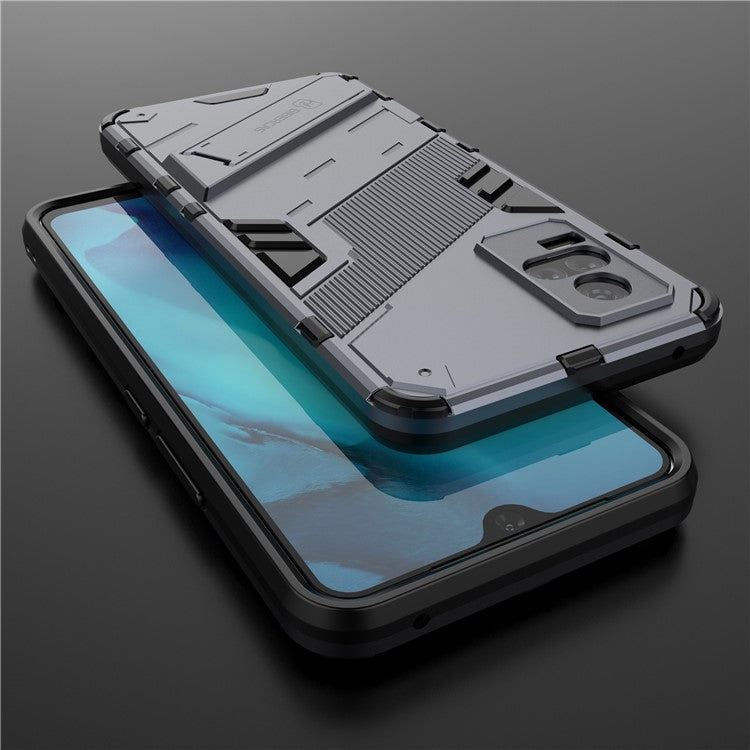 Kickstand Dust-Proof Rugged Dual Layer Hybrid Hard PC Soft TPU Shockproof Protective Case for vivo V21e 4G / Y73 (2021) - Dark Blue