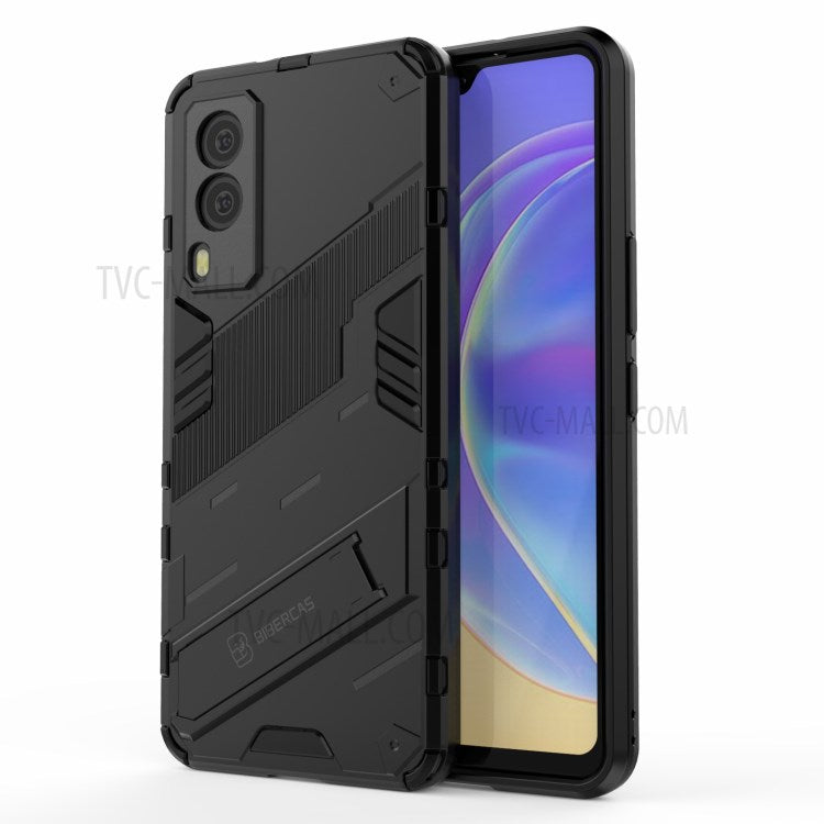 Hybrid Impact Anti-Slip Hard PC Soft TPU Shockproof Protective Case with Kickstand for vivo V21e 5G - Black