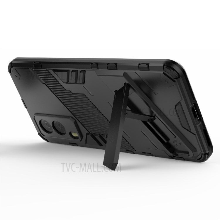 Hybrid Impact Anti-Slip Hard PC Soft TPU Shockproof Protective Case with Kickstand for vivo V21e 5G - Black