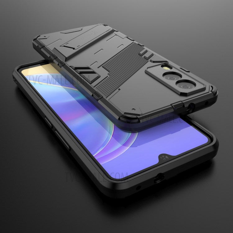 Hybrid Impact Anti-Slip Hard PC Soft TPU Shockproof Protective Case with Kickstand for vivo V21e 5G - Black