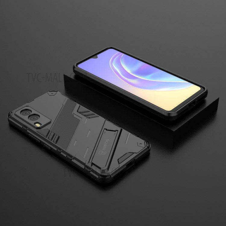 Hybrid Impact Anti-Slip Hard PC Soft TPU Shockproof Protective Case with Kickstand for vivo V21e 5G - Black