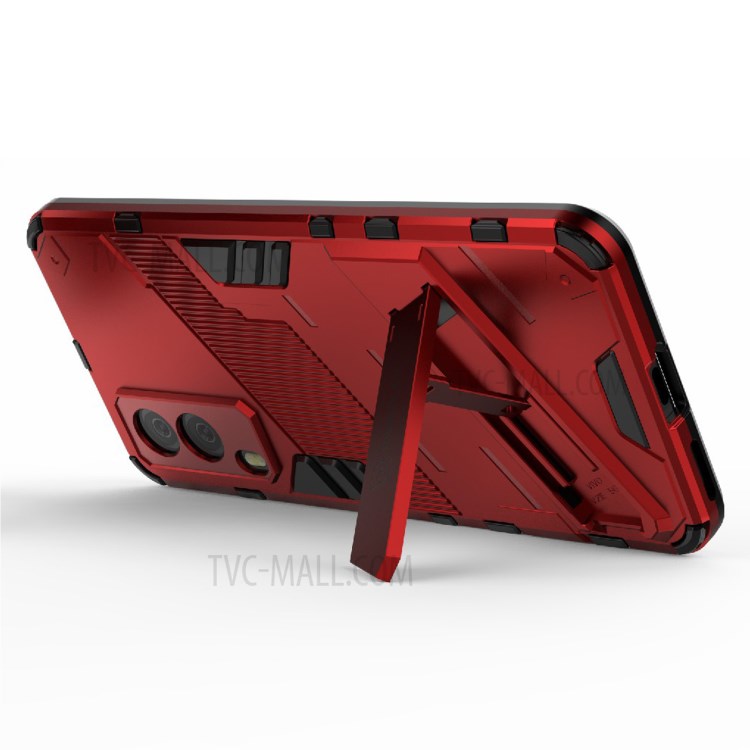 Hybrid Impact Anti-Slip Hard PC Soft TPU Shockproof Protective Case with Kickstand for vivo V21e 5G - Red