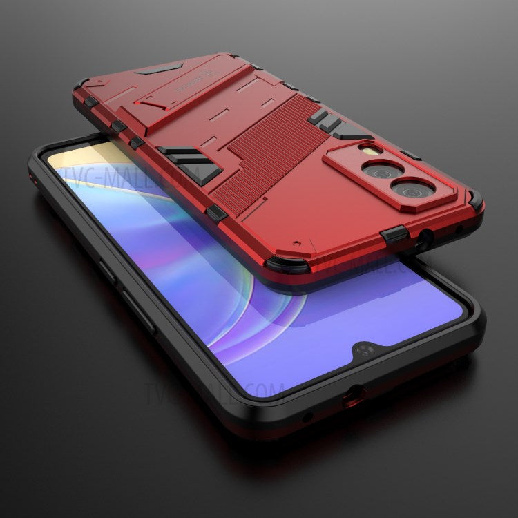 Hybrid Impact Anti-Slip Hard PC Soft TPU Shockproof Protective Case with Kickstand for vivo V21e 5G - Red