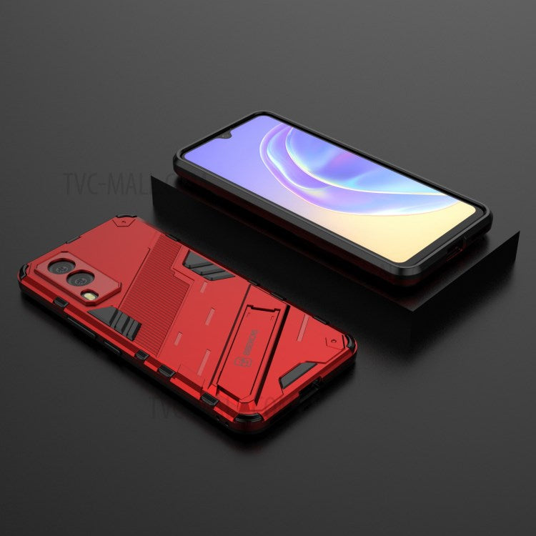 Hybrid Impact Anti-Slip Hard PC Soft TPU Shockproof Protective Case with Kickstand for vivo V21e 5G - Red