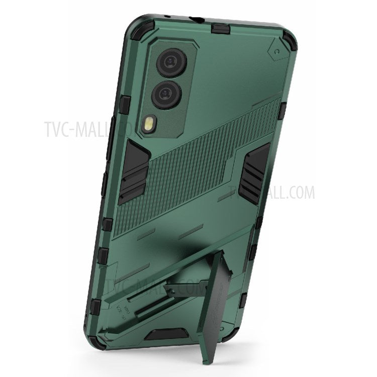 Hybrid Impact Anti-Slip Hard PC Soft TPU Shockproof Protective Case with Kickstand for vivo V21e 5G - Green