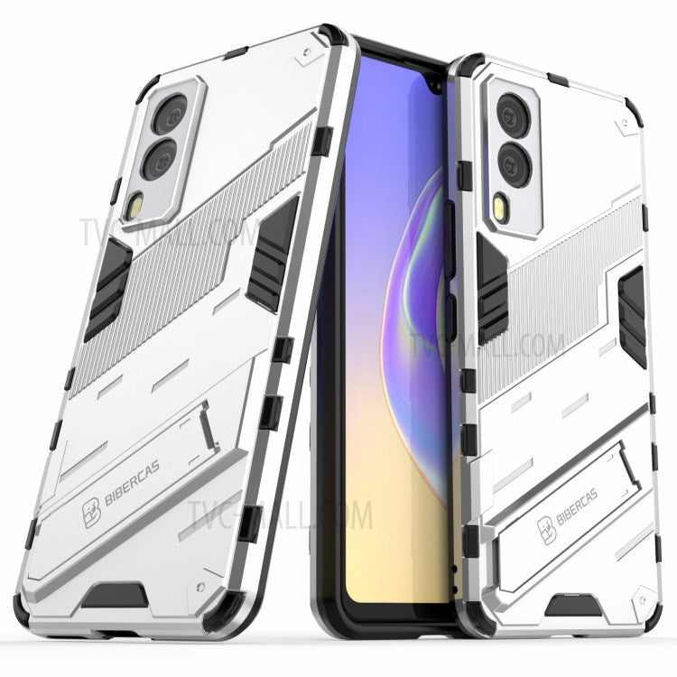 Hybrid Impact Anti-Slip Hard PC Soft TPU Shockproof Protective Case with Kickstand for vivo V21e 5G - White