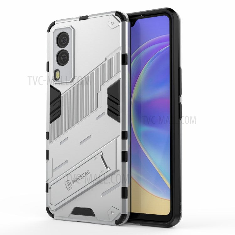 Hybrid Impact Anti-Slip Hard PC Soft TPU Shockproof Protective Case with Kickstand for vivo V21e 5G - White