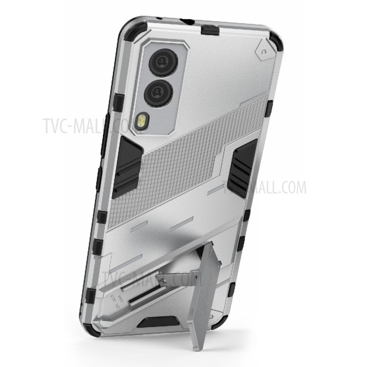 Hybrid Impact Anti-Slip Hard PC Soft TPU Shockproof Protective Case with Kickstand for vivo V21e 5G - White