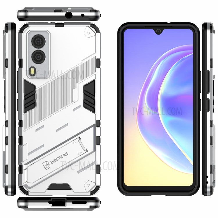 Hybrid Impact Anti-Slip Hard PC Soft TPU Shockproof Protective Case with Kickstand for vivo V21e 5G - White