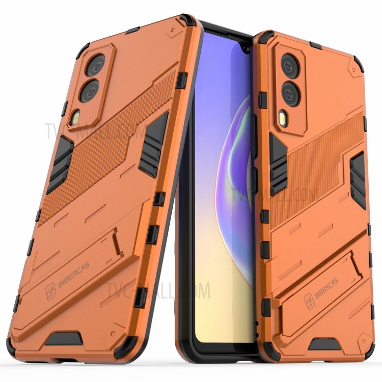 Hybrid Impact Anti-Slip Hard PC Soft TPU Shockproof Protective Case with Kickstand for vivo V21e 5G - Orange