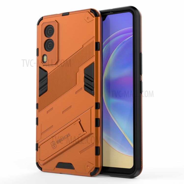 Hybrid Impact Anti-Slip Hard PC Soft TPU Shockproof Protective Case with Kickstand for vivo V21e 5G - Orange