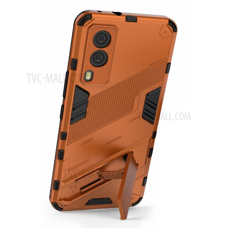 Hybrid Impact Anti-Slip Hard PC Soft TPU Shockproof Protective Case with Kickstand for vivo V21e 5G - Orange